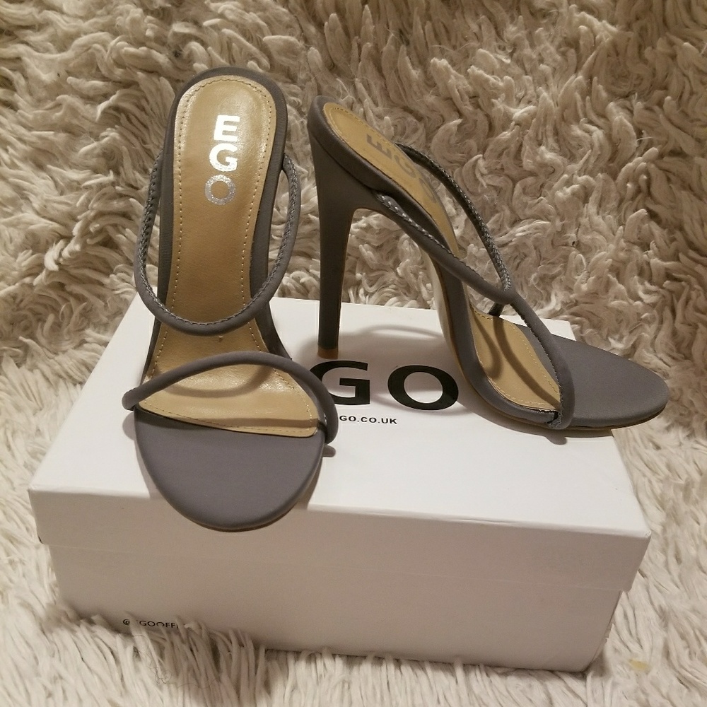  Grey stiletto mule heel